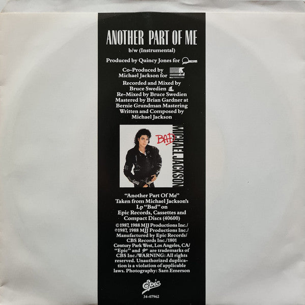 Michael Jackson : Another Part Of Me (7", Single)