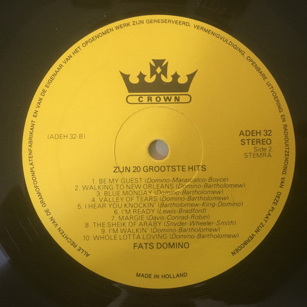 Fats Domino : Zijn 20 Grootste Hits (LP, Comp)