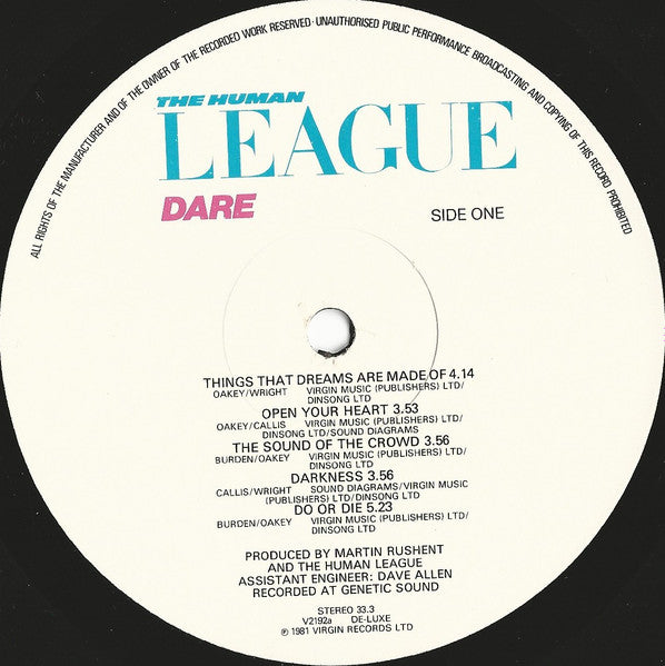 The Human League : Dare (LP, Album, EMI)