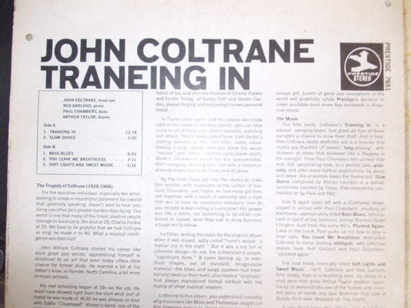 John Coltrane : Traneing In (LP, Album, RE, RM)