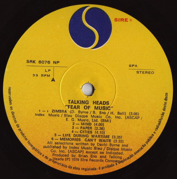 Talking Heads : Fear Of Music (LP, Album, M/Print)