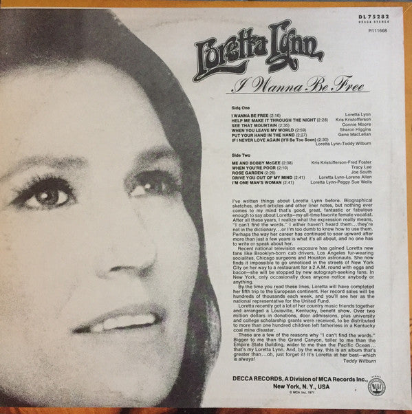 Loretta Lynn : I Wanna Be Free (LP, Album, Club, Ind)