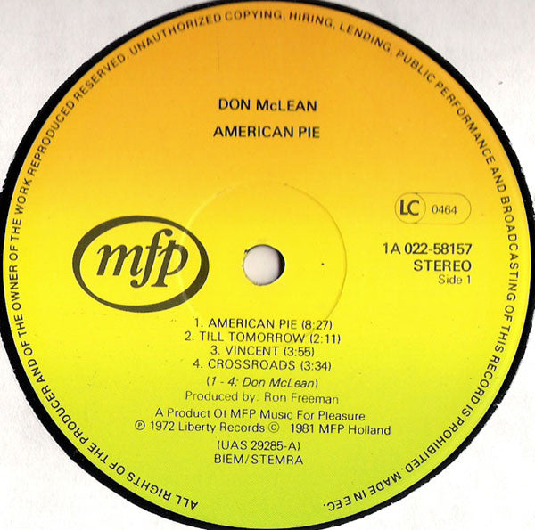 Don McLean : American Pie (LP, Album, RE)