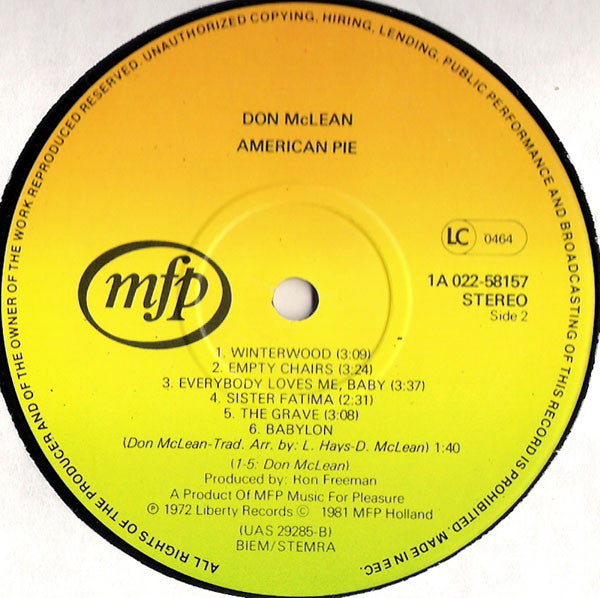 Don McLean : American Pie (LP, Album, RE)