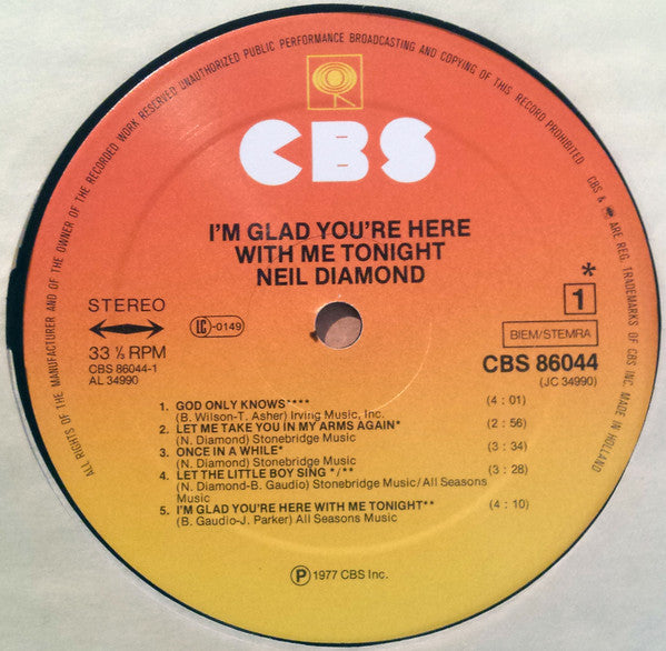 Neil Diamond : I'm Glad You're Here With Me Tonight (LP, Album)