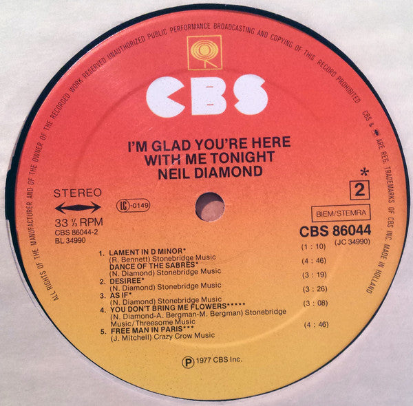 Neil Diamond : I'm Glad You're Here With Me Tonight (LP, Album)