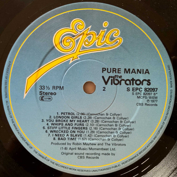 The Vibrators : Pure Mania (LP, Album, RP)
