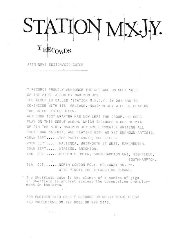 Maximum Joy : Station M.X.J.Y. (LP, Album)