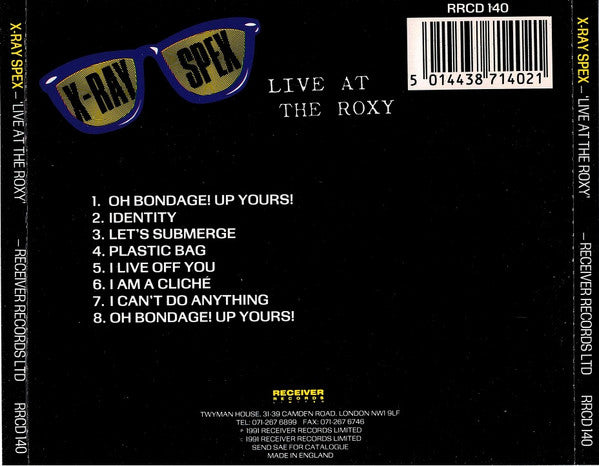 X-Ray Spex - Live At The Roxy Club (CD, Album) - De Platen Aap – Vinylwinkel in Brielle & online webshop voor muziekliefhebbers