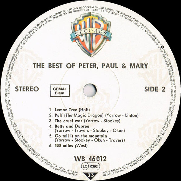 Peter, Paul & Mary : The Best Of Peter, Paul And Mary (LP, Comp, RE)