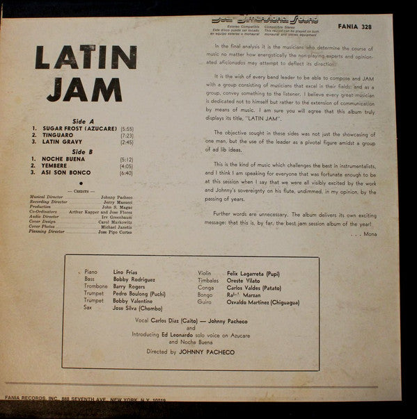 Pacheco* : His Flute And Latin Jam (LP, Album, RE)
