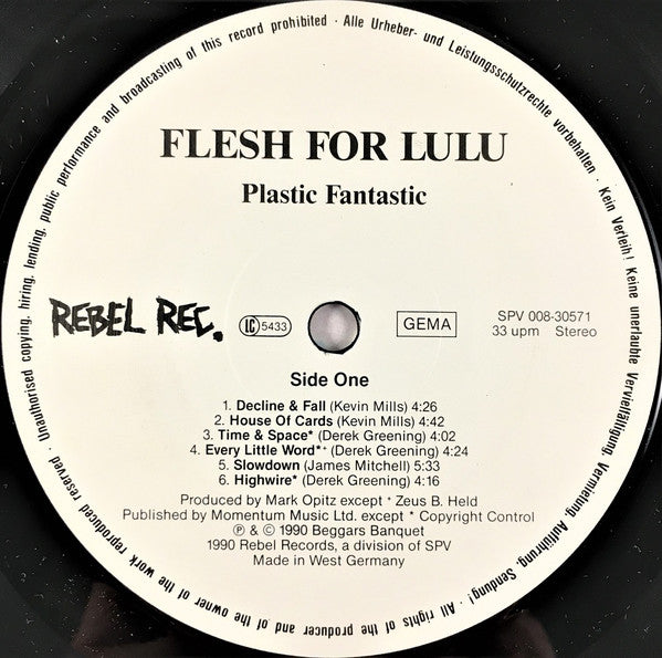 Flesh For Lulu : Plastic Fantastic (LP, Album)