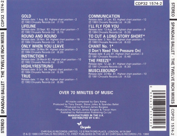 Spandau Ballet : The Twelve Inch Mixes (CD, Comp, RE)