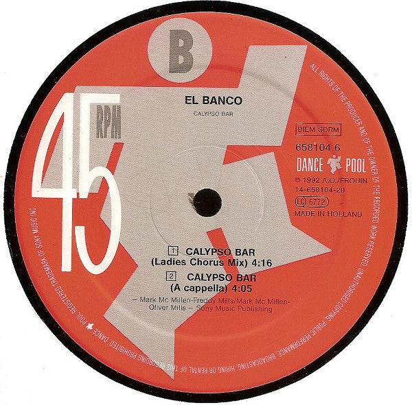 El Banco : Calypso Bar (12", Maxi, Pic)