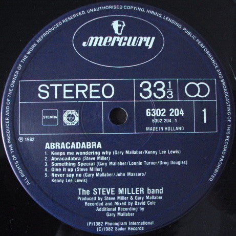 Steve Miller Band - Abracadabra (LP, Album) - De Platen Aap – Vinylwinkel in Brielle & online webshop voor muziekliefhebbers