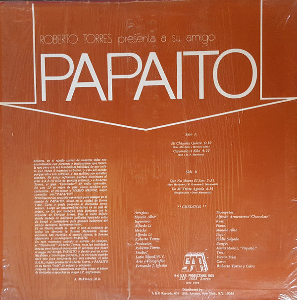 Roberto Torres, Papaito : Roberto Torres Presenta A Su Amigo Papaito (LP, Album)