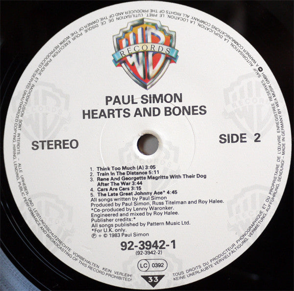 Paul Simon : Hearts And Bones (LP, Album)