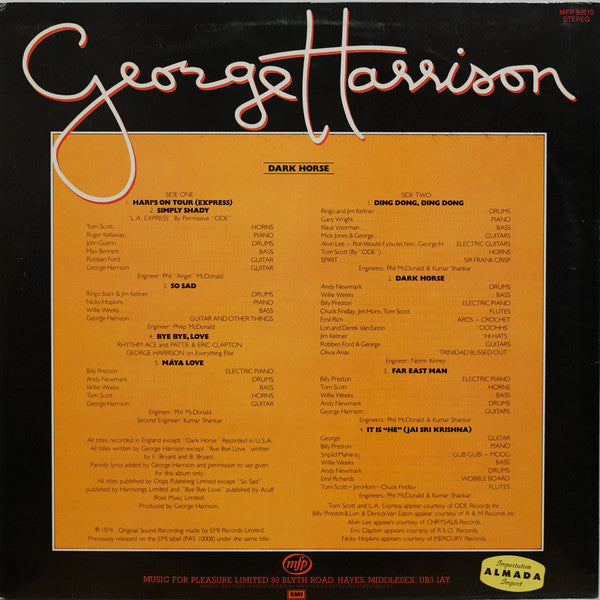 George Harrison : Dark Horse (LP, Album, RE)