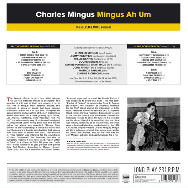 Charles Mingus : Mingus Ah Um The Stereo & Mono Versions (LP,Album,Limited Edition,Stereo,Mono)