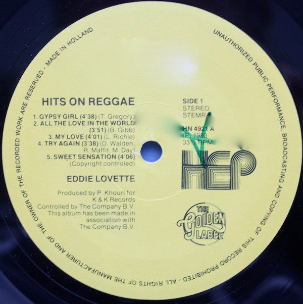 Eddie Lovette : Hits On Reggae (LP, Album)