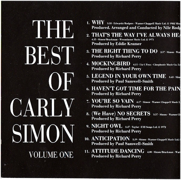 Carly Simon - The Best Of Carly Simon (Volume One) (CD, Comp, RE) - De Platen Aap – Vinylwinkel in Brielle & online webshop voor muziekliefhebbers