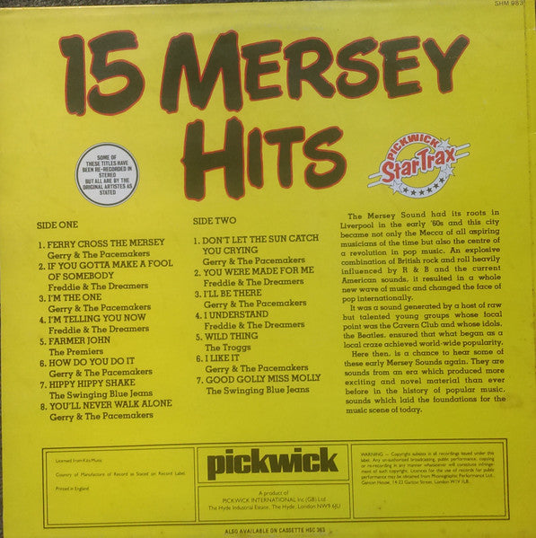 Various : 15 Mersey Hits (LP,Compilation,Stereo,Mono)