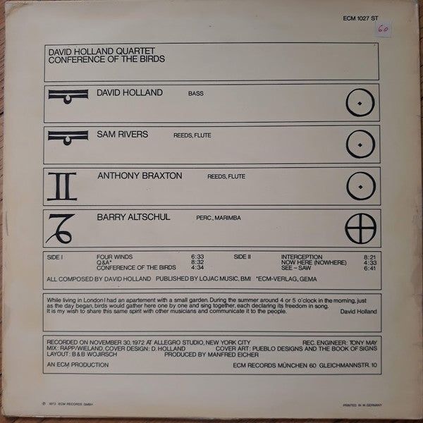 David Holland Quartet : Conference Of The Birds (LP, Album, RP)