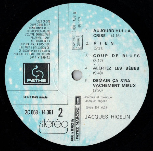 Higelin* : Alertez Les Bébés! (LP, Album)