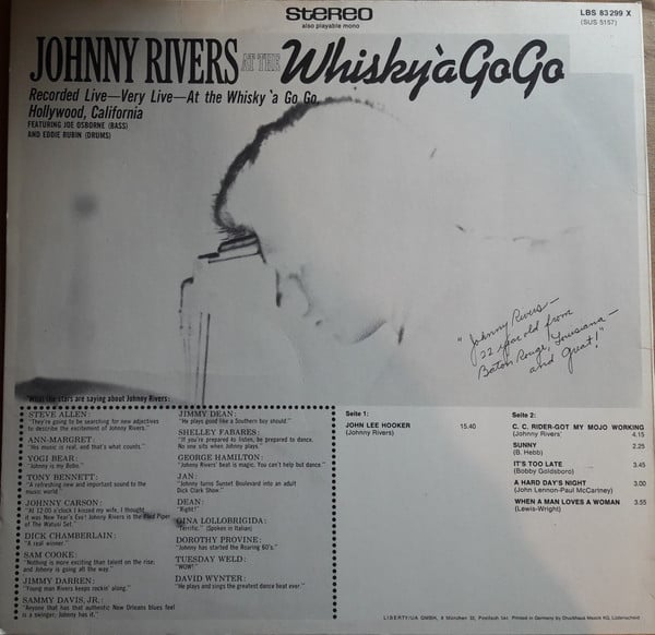 Johnny Rivers - Live At The Whisky A Go-Go (LP, Album) - De Platen Aap – Vinylwinkel in Brielle & online webshop voor muziekliefhebbers