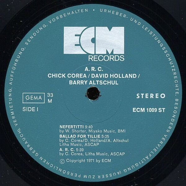 Chick Corea / David Holland* / Barry Altschul : A.R.C. (LP, Album)