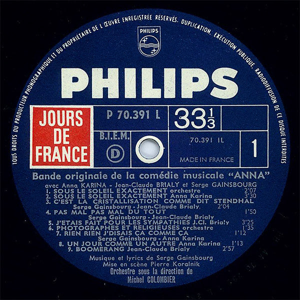 Serge Gainsbourg : Anna (Bande Originale De La Comédie Musicale) (LP, Album)