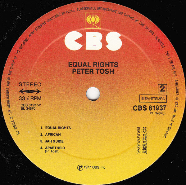 Peter Tosh : Equal Rights (LP, Album)