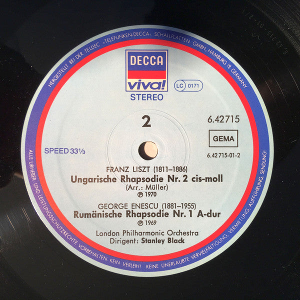 Maurice Ravel, Emmanuel Chabrier, Franz Liszt, George Enescu, London Philharmonic Orchestra, London Festival Orchestra, Stanley Black : Bolero / España / Hungarian & Roumanian Rhapsodies = Ungarische Rhapsodie = Rumänische Rhapsodie (LP, Comp)