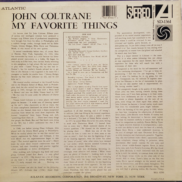 John Coltrane : My Favorite Things (LP, Album, RE)