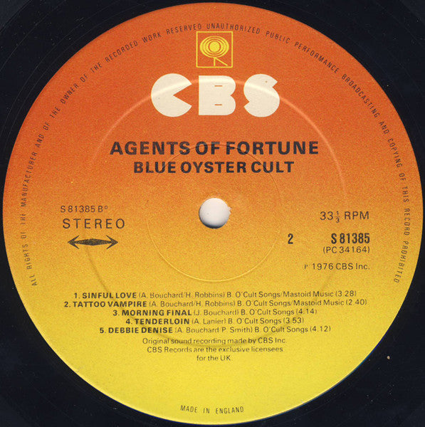 Blue Öyster Cult : Agents Of Fortune (LP, Album, Gat)
