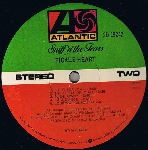 Sniff 'n' the Tears : Fickle Heart (LP, Album, RI)