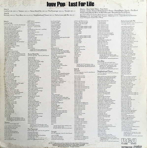 Iggy Pop - Lust For Life (LP, Album) - De Platen Aap – Vinylwinkel in Brielle & online webshop voor muziekliefhebbers