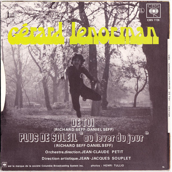 Gérard Lenorman : De Toi • Plus De Soleil "Au Lever De Jour" (7", Single)