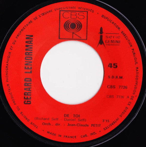 Gérard Lenorman : De Toi • Plus De Soleil "Au Lever De Jour" (7", Single)