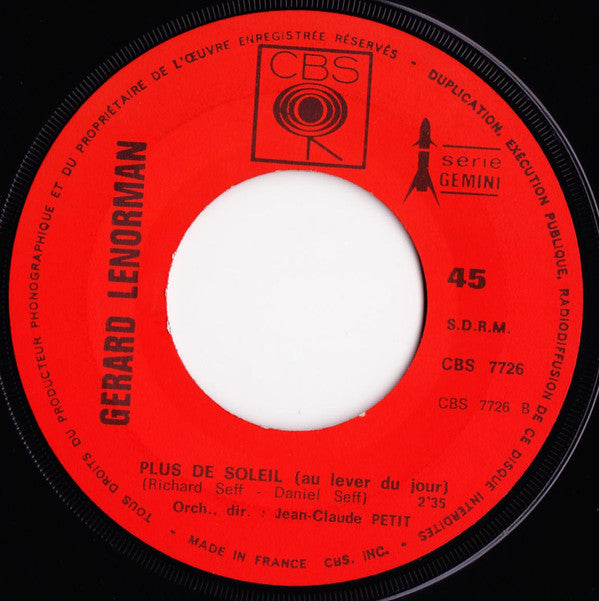 Gérard Lenorman : De Toi • Plus De Soleil "Au Lever De Jour" (7", Single)