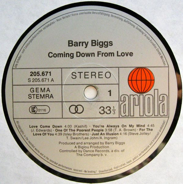 Barry Biggs : Coming Down With Love (LP, Album)