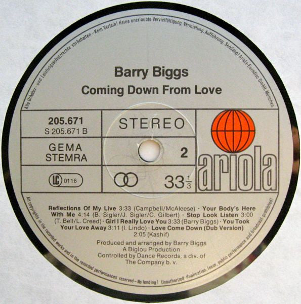 Barry Biggs : Coming Down With Love (LP, Album)