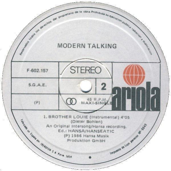 Modern Talking : Brother Louie (12", Maxi)