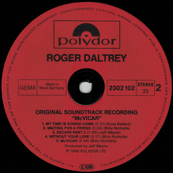Roger Daltrey : McVicar (Original Soundtrack Recording) (LP, Album)