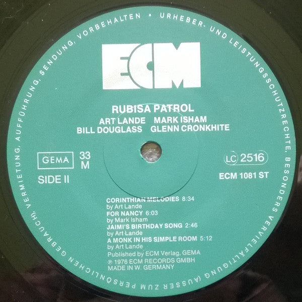Art Lande, Rubisa Patrol, Mark Isham, Bill Douglass, Glenn Cronkhite : Rubisa Patrol (LP, Album)
