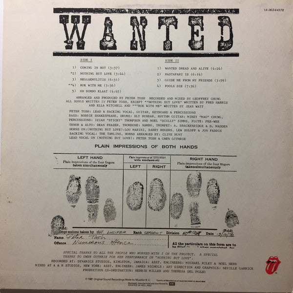 Peter Tosh : Wanted Dread & Alive (LP,Album)