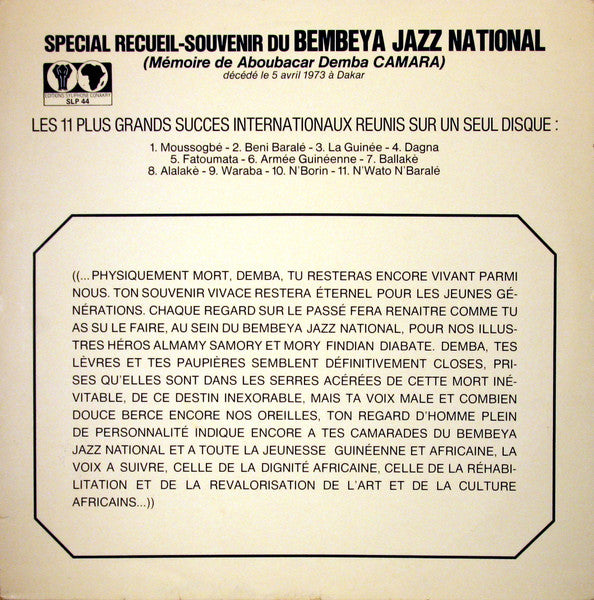 Bembeya Jazz National : Special Recueil-Souvenir Du Bembeya Jazz National (Mémoire De Aboubacar Demba Camara) (LP, Comp, RP)