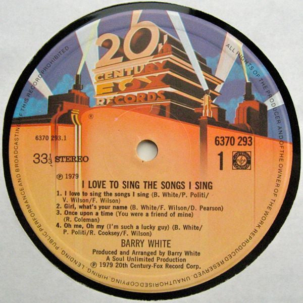 Barry White : I Love To Sing The Songs I Sing (LP, Album)
