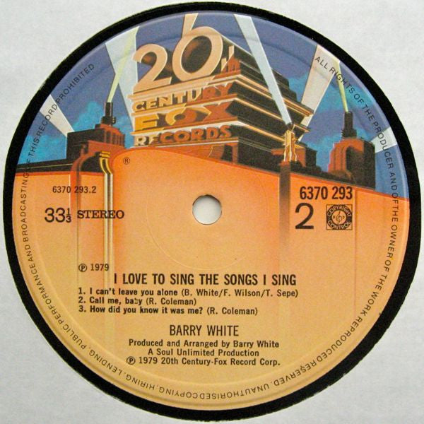Barry White : I Love To Sing The Songs I Sing (LP, Album)