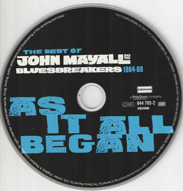 John Mayall & The Bluesbreakers - The Best Of John Mayall And The Bluesbreakers - As It All Began 64-69 (CD, Comp, RM, PMD) - De Platen Aap – Vinylwinkel in Brielle & online webshop voor muziekliefhebbers